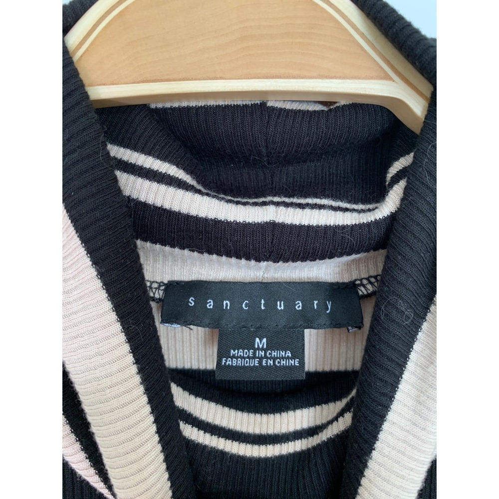 Sanctuary Essential Stripe Turtleneck Black Beige Striped Ribbed Knit / Size M - Picture 7 of 9